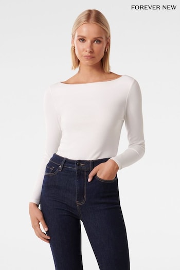 Forever New White Brie Boat Neck Long Sleeve Top (N70220) | £30