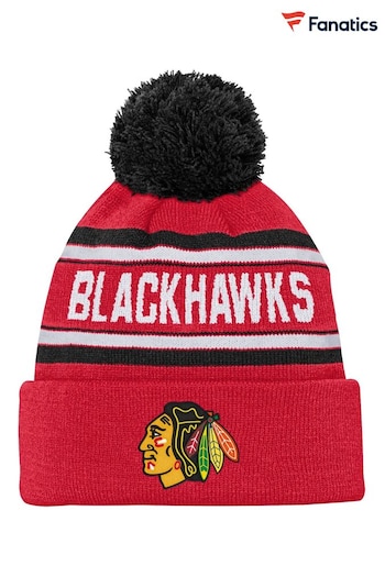 Fanatics Red NHL Chicago Blackhawks Jacquard Cuffed Knit With Pom Hat Youth (N70236) | £18