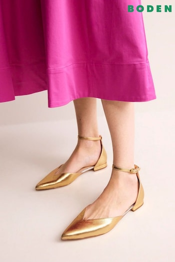 Boden Gold Ankle Strap Point Flats (N70383) | £110