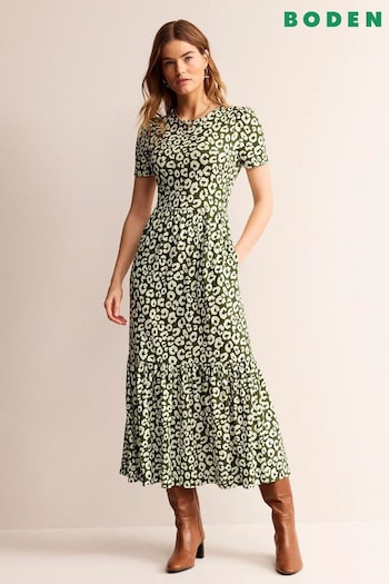 Boden Green Emma Tiered Jersey Midi Dress (N70387) | £75