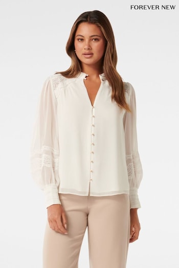 Forever New White Wendy Wave Trim Blouse (N70392) | £50