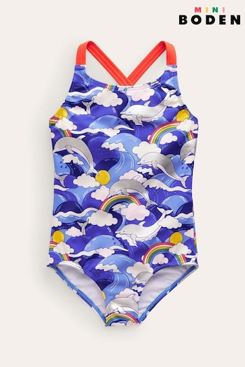 Boden Blue/white Cross-Back Printed Swimsuit (N70406) | £17 - £19