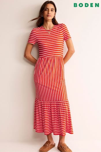 Boden Orange Emma Tiered Jersey Midi Dress (N70418) | £75