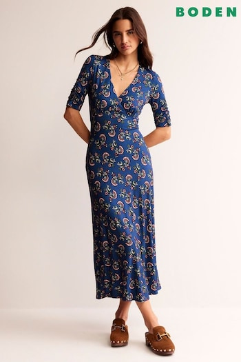 Boden Blue Rebecca Jersey Midi Tea Dress (N70425) | £85