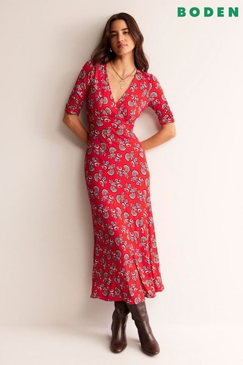 Boden Red Rebecca Jersey Midi Tea Dress (N70437) | £85
