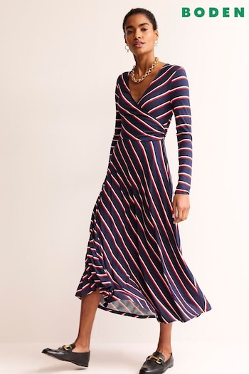 Boden Blue Hotch Stripe Jersey Midi Dress (N70438) | £98