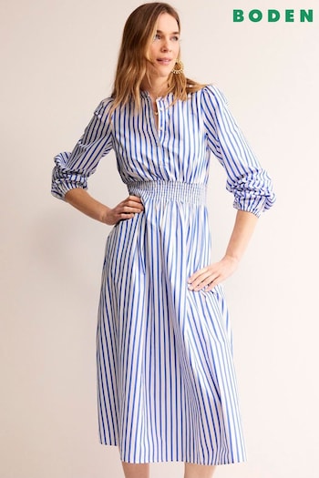 Boden Blue Smocked Waist Shirt Dress (N70443) | £125