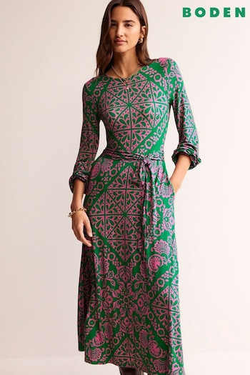 Boden Green Placement Print Jersey Dress (N70446) | £110