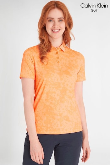 Calvin Klein Golf Orange Canvas Print Polo Shirt (N70458) | £55