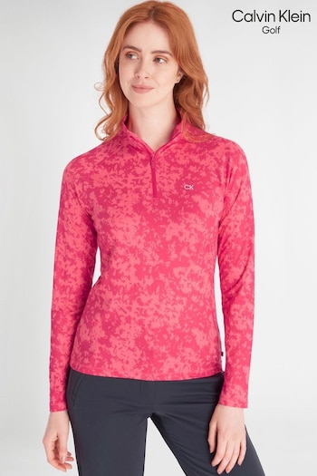 Calvin Klein Golf Pink Canvas Print Zip Top (N70473) | £50