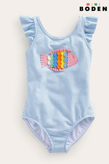 Boden Blue Logo Flutter Sleeve Swimsuit (N70579) | £27 - £32