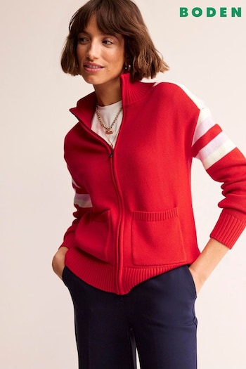 Boden Red Knitted Zip Up Cardigan (N70587) | £90