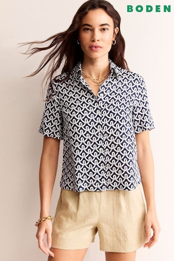 Boden Blue Hazel Short Sleeve Linen Shirt (N70648) | £70
