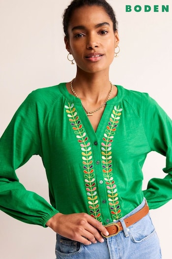 Boden Green Embroidered Detail Top (N70654) | £60