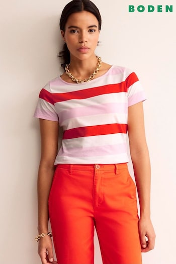Boden Pink Multi Ava Short Sleeve Breton T-Shirt (N70675) | £25