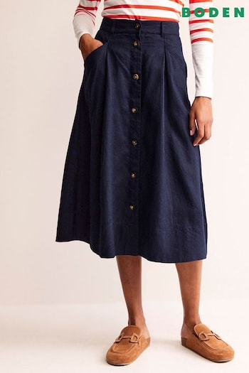 Boden Blue Utility Linen Midi Skirt (N70688) | £85