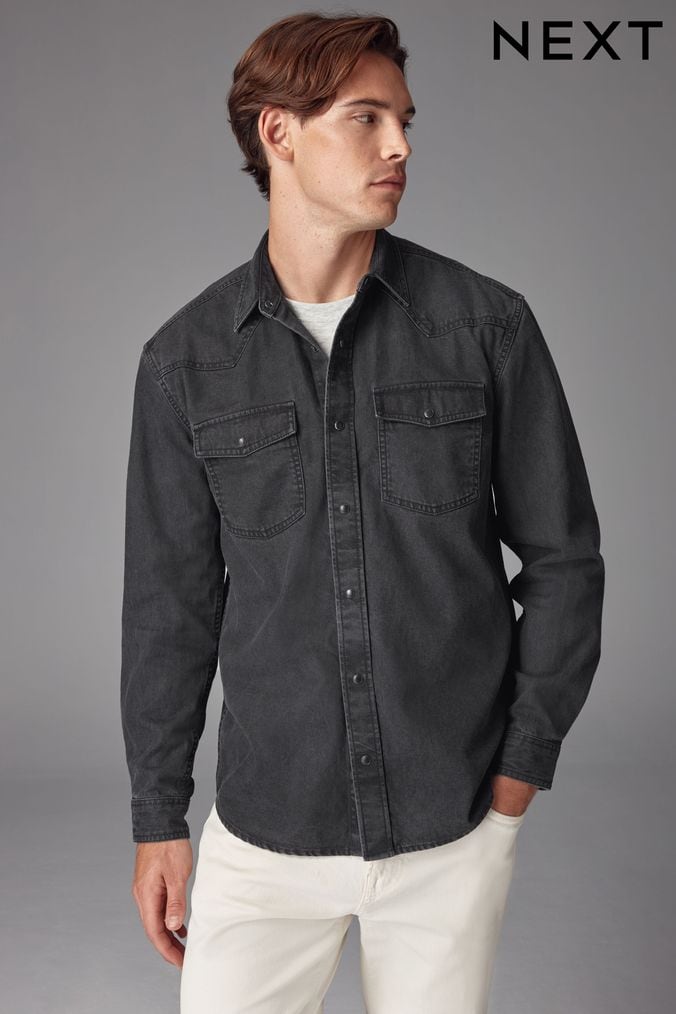 Men s Denim Shirts Fitted Denim Shirts Next UK