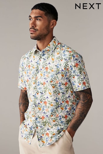 White Kew Collection Floral Short Sleeve Shirt (N70773) | £38