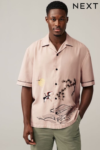 Ecru White TENCEL™ Embroidered Short Sleeve Shirt (N70789) | £35