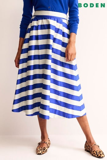 Boden Blue Isabella Cotton Sateen Midi Skirt (N70838) | £90