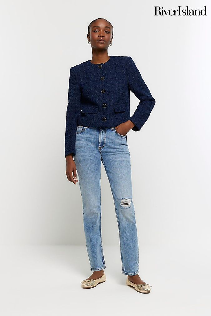 River island blue best sale coat