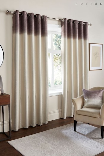 Fusion Chocolate Ombre Strata Dim Out Pair of Eyelet Curtains (N70874) | £30 - £80