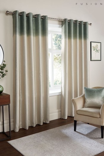 Fusion Green Ombre Strata Dim Out Pair of Eyelet Curtains (N70896) | £30 - £80