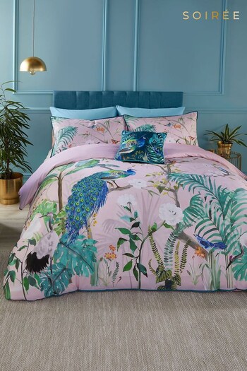 Soiree Pink Peacock Jungle 200 Thread Count Duvet Cover Set (N70900) | £60 - £80