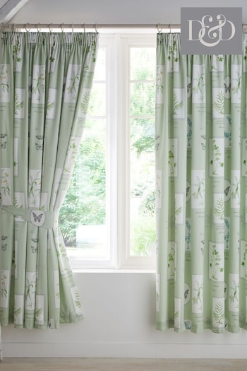 D&D Green Floral Garden Lined Pair of Pencil Pleat Curtains (N70908) | £45