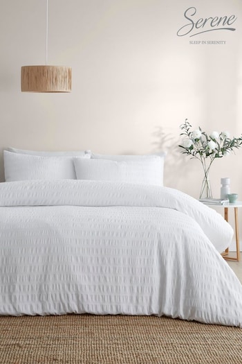 Serene White Honley Seersucker Textured Duvet Cover Set (N70971) | £20 - £40