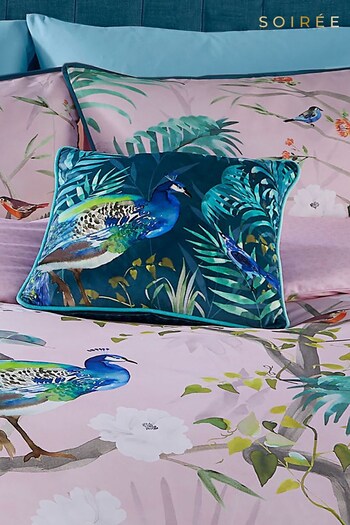 Soiree Teal Blue Peacock Jungle Velvet Filled Cushion (N70975) | £16