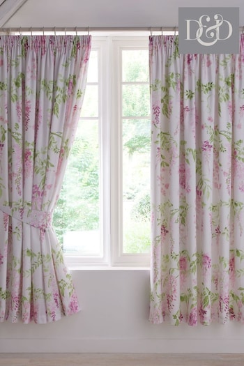 D&D Pink Wisteria Lined Pair of Pencil Pleat Curtains (N70984) | £50