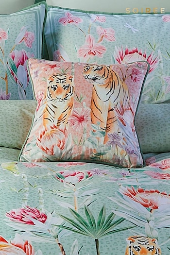 Soiree Coral Pink/Camel Brown Tropical Leopard Luxe Velvet Filled Cushion (N70990) | £16