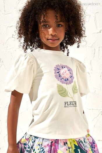 Angel & Rocket Fleur Ivory Puff Sleeve T-Shirt (N71058) | £14 - £18