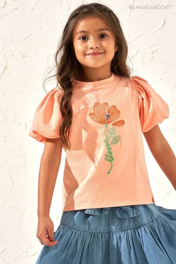 Angel & Rocke Orange Emmie Apricot Puff Sleeve T-Shirt (N71059) | £14 - £18