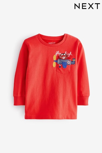 Red Plane Pocket 100% Cotton Long Sleeve Interactive T-Shirt (3mths-7yrs) (N71065) | £6.50 - £8.50