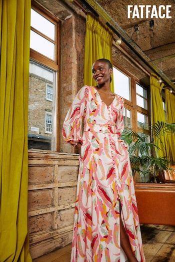 FatFace Pink Peony Painted Leaves Maxi Dress tommy (N71119) | £120