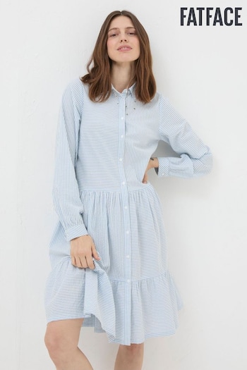 FatFace Blue Charlotte Stripe down Shirt Dress (N71142) | £56