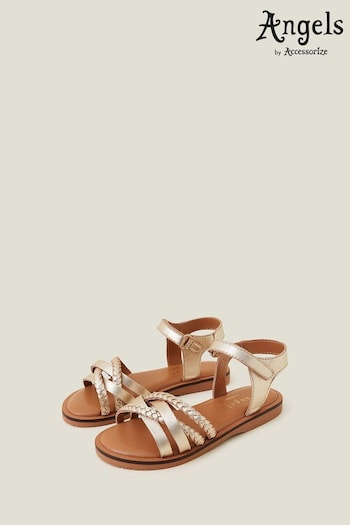 Angels By Accessorize Girls Gold Plait Leather Sandals (N71144) | £20 - £21