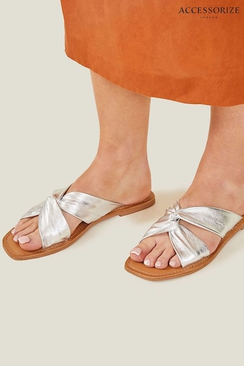 Accessorize Silver Leather Knot Sandals (N71145) | £35
