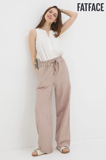 FatFace Natural Iva Wide Leg Linen Trousers Ruched (N71162) | £69