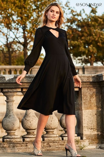 Sosandar Black Twist Neck Wrap Front Jersey Dress (N71179) | £85