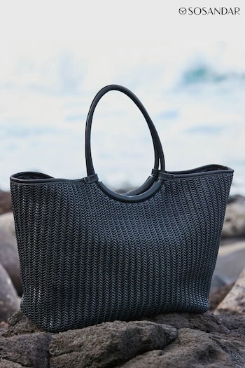 Sosandar Black Oversized Faux Leather Woven Tote Bag (N71185) | £55