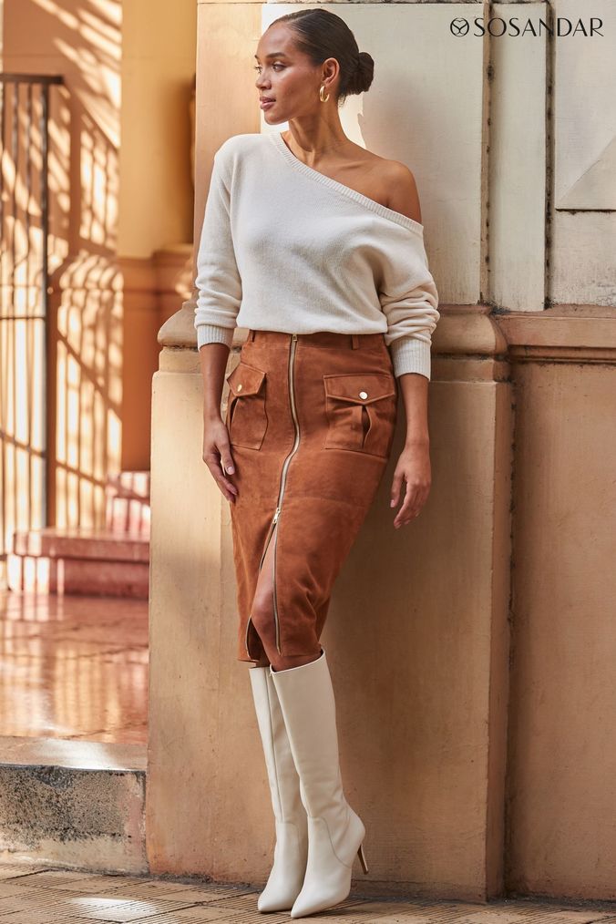 Tan suede online pencil skirt uk