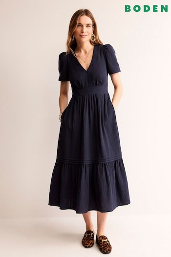 Boden Blue Petite Eve Double Cloth Midi Dress (N71254) | £90