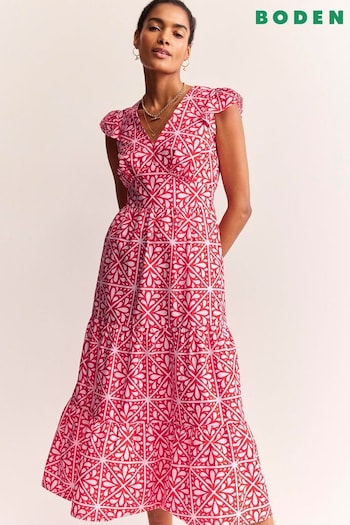 Boden Red May Cotton Midi Tea Dress (N71298) | £110