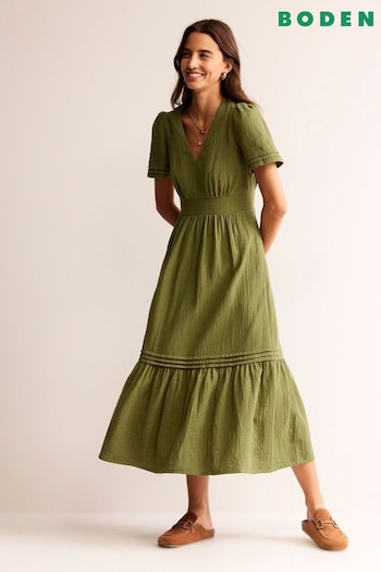 Boden Green Petite Eve Double Cloth Midi Dress (N71306) | £90