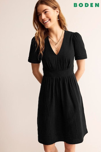 Boden Black Eve Double Cloth Short Relaxed Dress (N71312) | £85