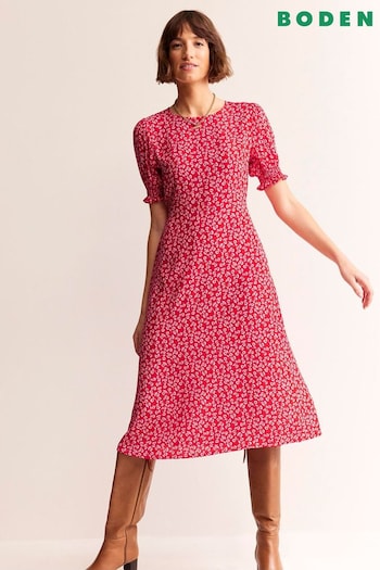 Boden Red Corinne Midi Tea Hattie Dress (N71316) | £98