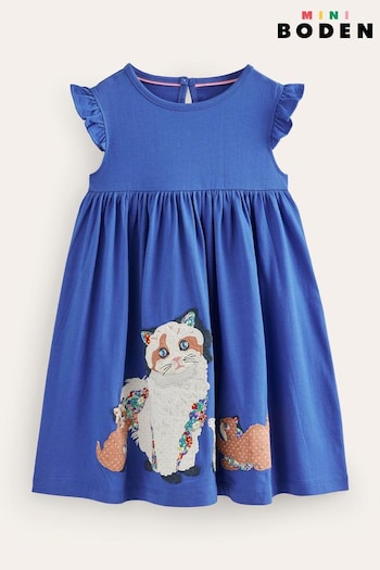Boden Blue Frill Sleeve Appliqué Dress (N71342) | £29 - £34